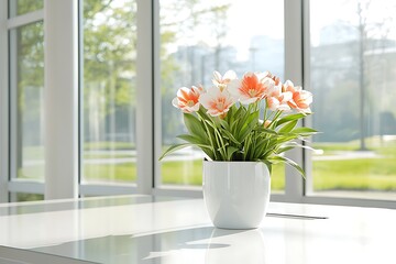Tulips Bloom Office Window Sunlight.