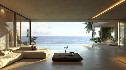 Fototapeta premium Luxurious oceanfront property with stunning views and modern design, perfect for relaxation