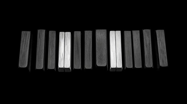 A row of piano keys in black and white.