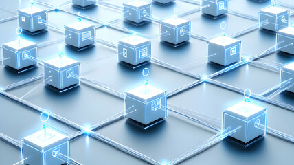 Digital Cubes Network in Soft Blue Gradient