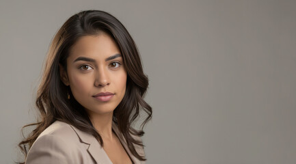 Portrait of a young woman with brown eyes indoors