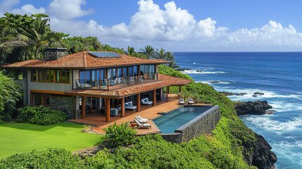 Luxurious oceanfront property with stunning views and beautiful pool area