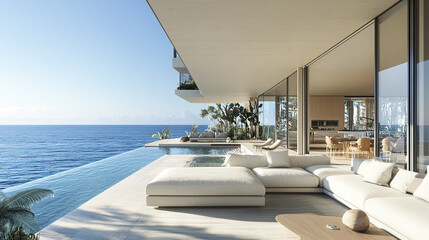 Obraz premium Luxurious oceanfront property with stunning views and modern design, perfect for relaxation