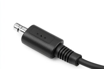 Close-up view of a black audio cable connector.