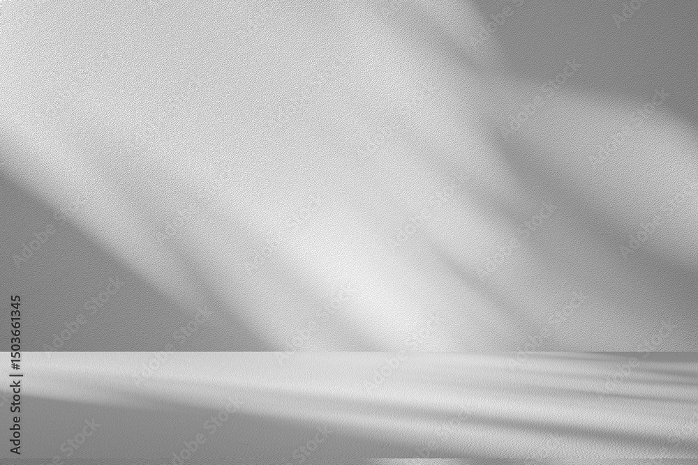 Aufkleber Wall interior background, studio and backdrops show products.with shadow from window color white and grey. background for text insertion and presentation product	
