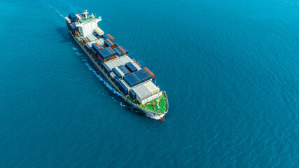 Aerial view of the freight shipping transport system cargo ship container. international...