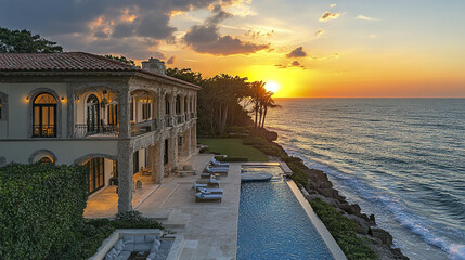 Luxurious oceanfront property with stunning sunset views and serene atmosphere