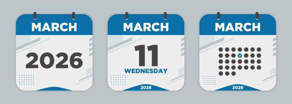Modern Calendar icon. March. 2026 11 day. The concept of waiting for an important date. Day calendar with date March 11. Cheklist day calendar. Vector illustration.