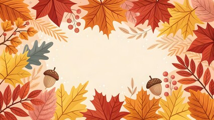Autumn Leaves Frame Fall Foliage Illustration for Thanksgiving and Autumn Designs