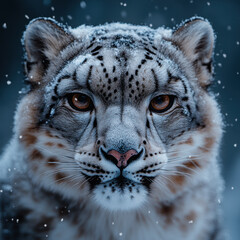Obraz premium Snow leopard intensely stares at camera.