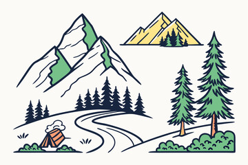 Obraz premium Nature-Inspired Mountain Icon Set (Vector Format)