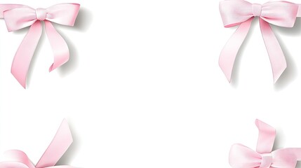 Fototapeta premium Four delicate pink bows against a white background.