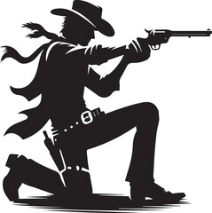black and white gunslinger, gunslinger silhouette vector icon, gunslinger vector