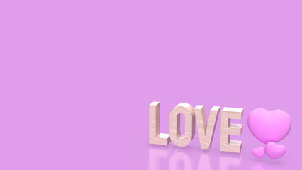 The Love wood text and Pink Heart for  romance concept 3d Rendering.