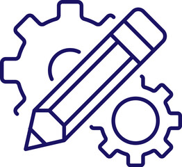 Gear with Pencil Minimalistic Symbol for Web and Graphic Design, Apps, Banners, Social Network and Cards