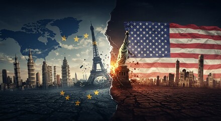 Europe and USA trade war, Europe VS USA tariffs, Euro VS Dollar taxes.
