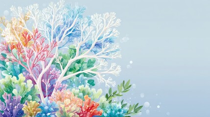 Serene Underwater Coral Reef  Colorful Ocean Flora  Aquatic Plants  Soft Hues