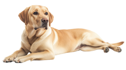 Labrador retriever dog lying down isolated on transparent background