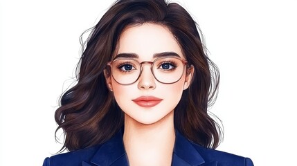 Obraz premium Stylish woman in blue jacket and glasses, a modern portrait