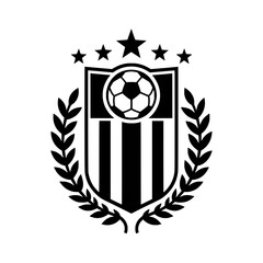 Black Flat Soccer Emblem Logo with Shield and Stars