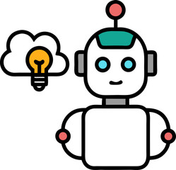 Robot Thinking with Brain Light Animation outline icon with white background