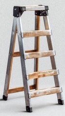 Rustic Wooden Step Ladder with Grey Metal Accents: A Sturdy and Stylish Tool for Home Improvement Projects