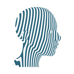 Young woman face represented in stripes. Elegant silhouette of a female head.