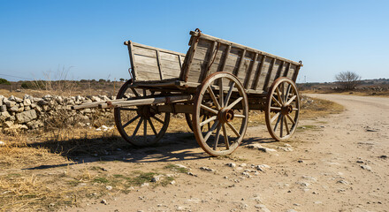 Old Wooden Cart on Dirt Road – Rustic Vintage Scene