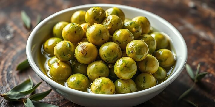 White bowl overflowing with vibrant green dolmadakia, glistening with olive oil,  greek food,   recipe