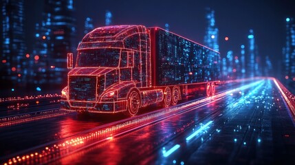 Futuristic Truck on Neon City Highway