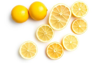 Fototapeta premium Whole, half, and sliced lemons isolated on white background , fresh, detail