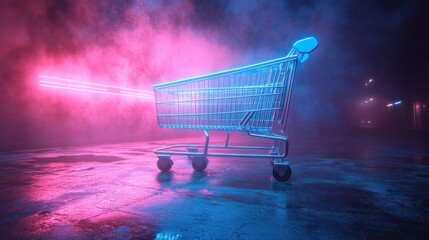 Neon Shopping Cart in a Cyberpunk Setting