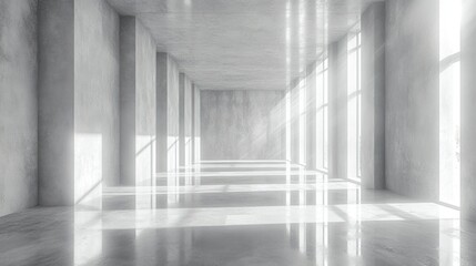 Sunlit Minimalist Concrete Hallway Interior Design