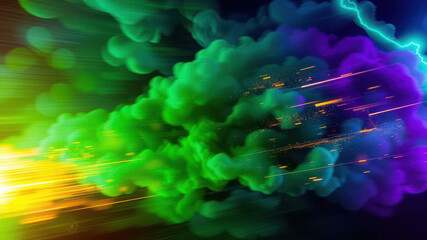 Obraz premium Vibrant abstract background with colorful smoke clouds, light streaks, and electric energy effects