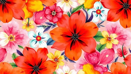 Vibrant watercolor abstract floral seamless pattern Bright, unusual shapes ideal for fashion textiles, print, colorful