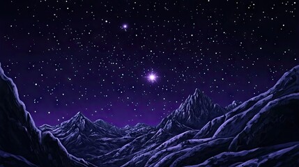 Fototapeta premium Starry night landscape with snow-capped mountains.