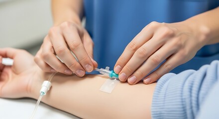 Inserting Iv Drip Into Patient Arm in Medical Setting