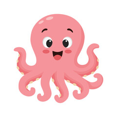 Cute Pink octopus against white background