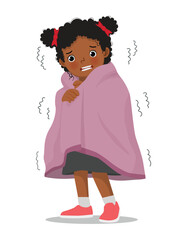 Little African girl trembling and shivering feeling cold covered with blanket
