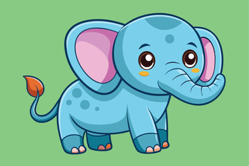 Naklejka premium A cute pink baby elephant cartoon character with a happy smiling face and a big trunk enjoys a fun safari adventure in the wild jungle