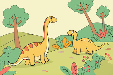 Cute cartoon baby animals in nature, a funny vector illustration design set