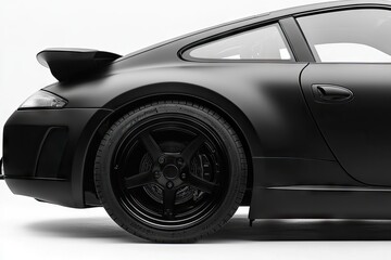 Sleek, matte black sports car side profile.