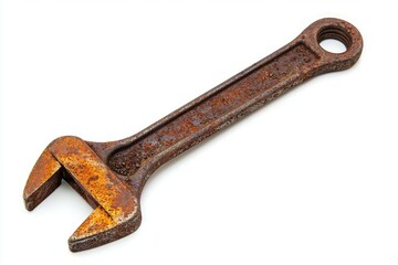 Rusty adjustable wrench on a white background.
