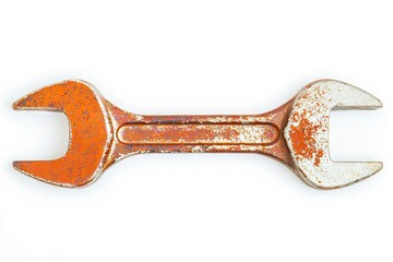 Rusty adjustable wrench against a white background.