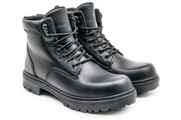 Pair of black leather work boots.