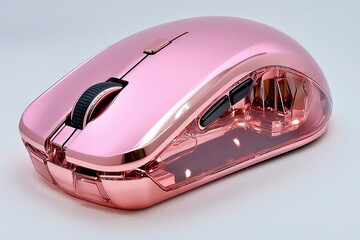 Rose gold colored wireless computer mouse.