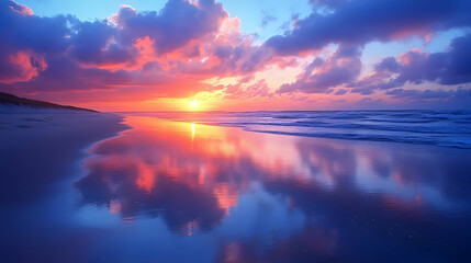 Fototapeta premium Serene sunset over a tranquil beach.