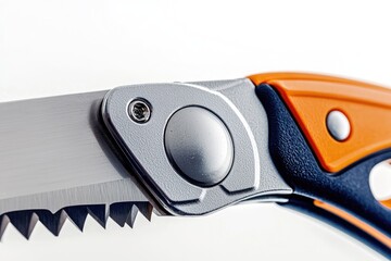 Close-up of a folding saw blade.