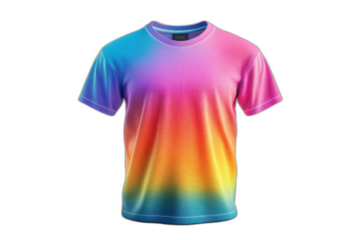 Rainbow striped t-shirt with short sleeves and crew neck, isolated on transparent background.