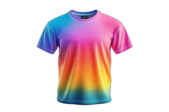 Rainbow striped t-shirt with short sleeves and crew neck, isolated on transparent background.